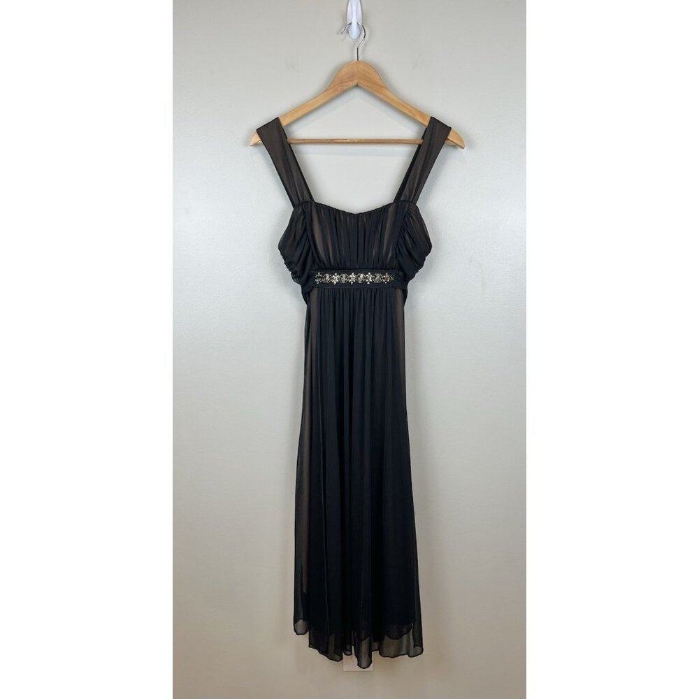 Y2K Sleeveless Dress Sz 10 Y2K Fairy Whimsigoth Black Mesh Tulle Beading Maxi